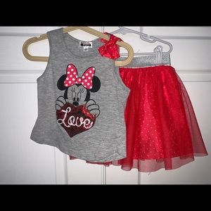 Disney Minnie Mouse love shirt w/ red tulle skort